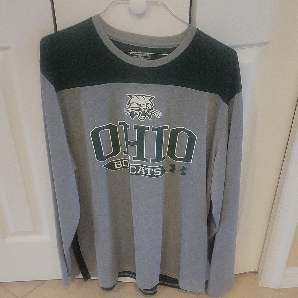 Under Armour Men's Gray and Green Ohio Bobcats Long Sleeve Tee 3xl
